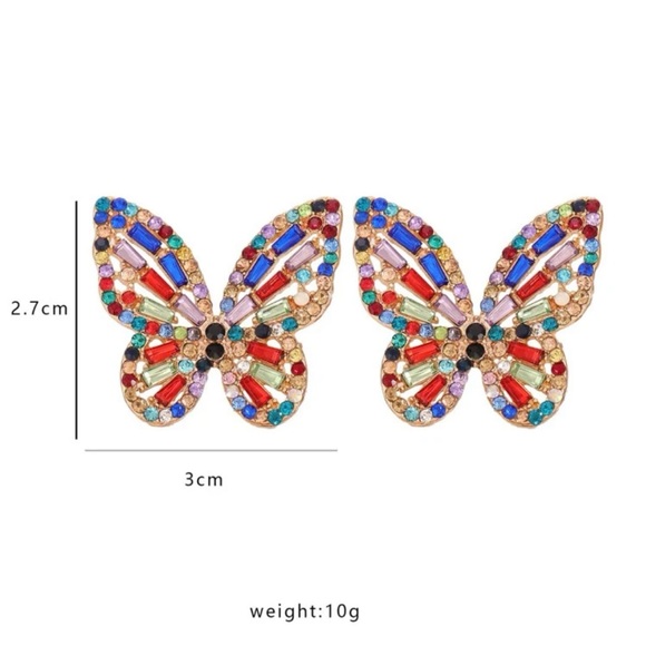 Gemstone Colorful Butterfly Earrings - Picture 3 of 4